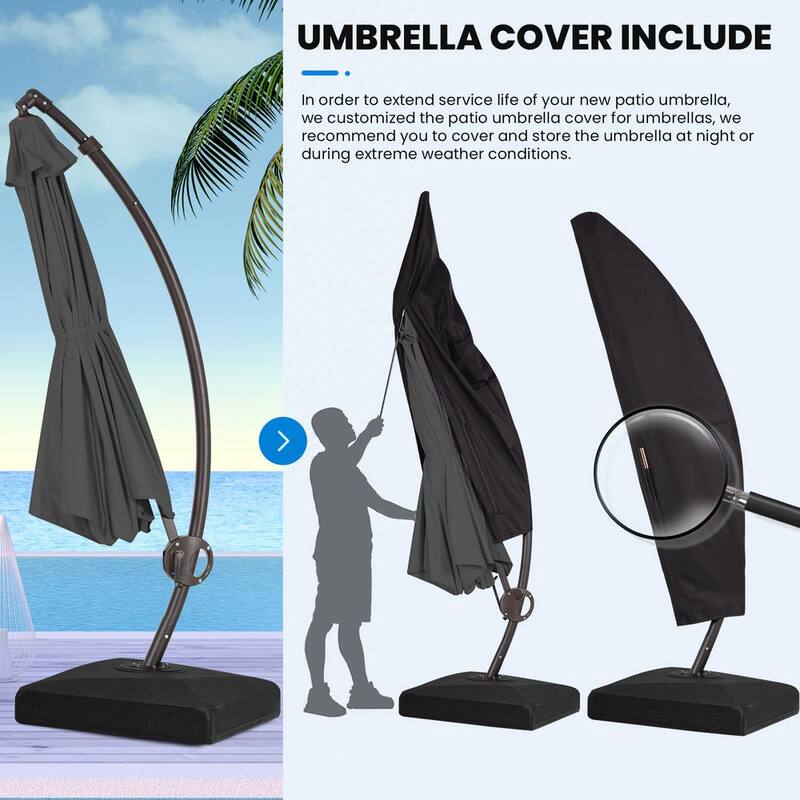 12 ft. L Outdoor Aluminum Curvy Cantilever Offset Hanging Patio Umbrella with Sandbag Base and Cover in Gray