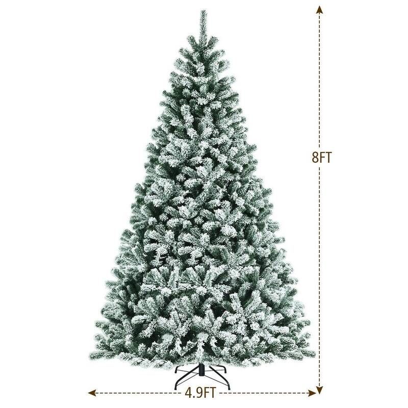 8 ft. Green Snow Flocked Artificial Christmas Tree with Tips and Metal Stand