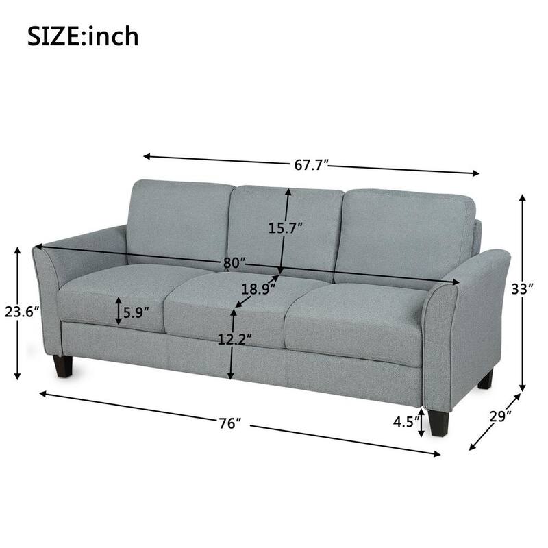 76 in. W Flared Arm Linen Straight 3-Seat Sofa in Gray