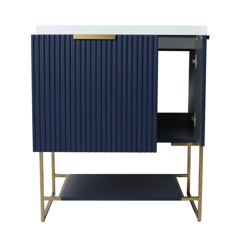 30 in. W x 18 in. D x 35 in. H Bath Vanity in Navy Blue with White Resin Top