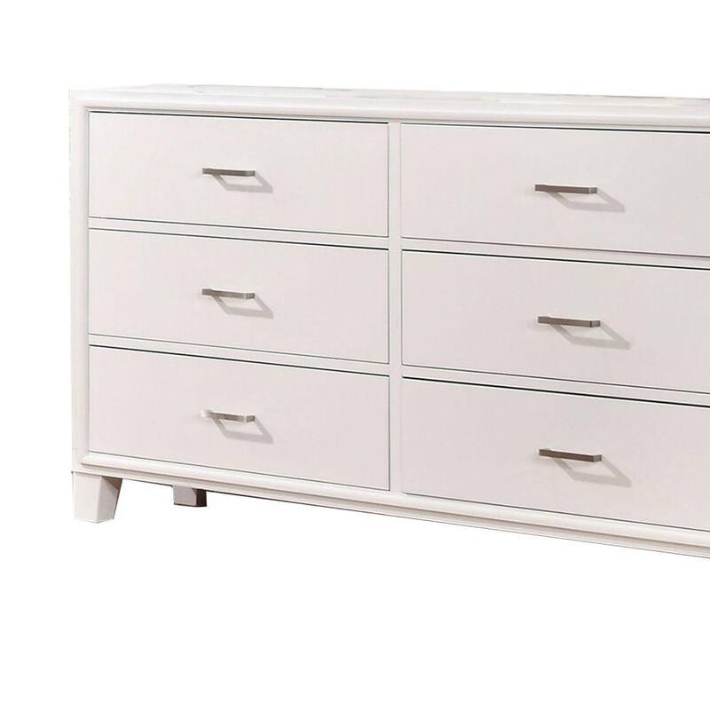 6-Drawer White Modern Style Wooden Dresser with Tapered Legs 16 in. L x 58 in. W x 36 in. H