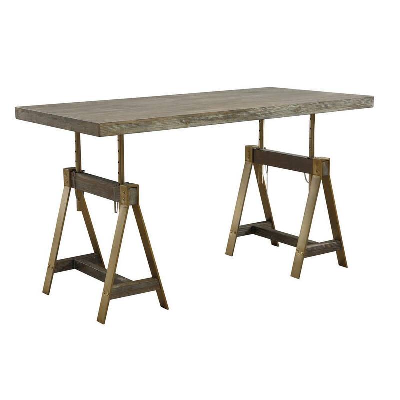 63 in. Rectangular Biscyane Weathered Writing Desk with Adjustable Height Feature