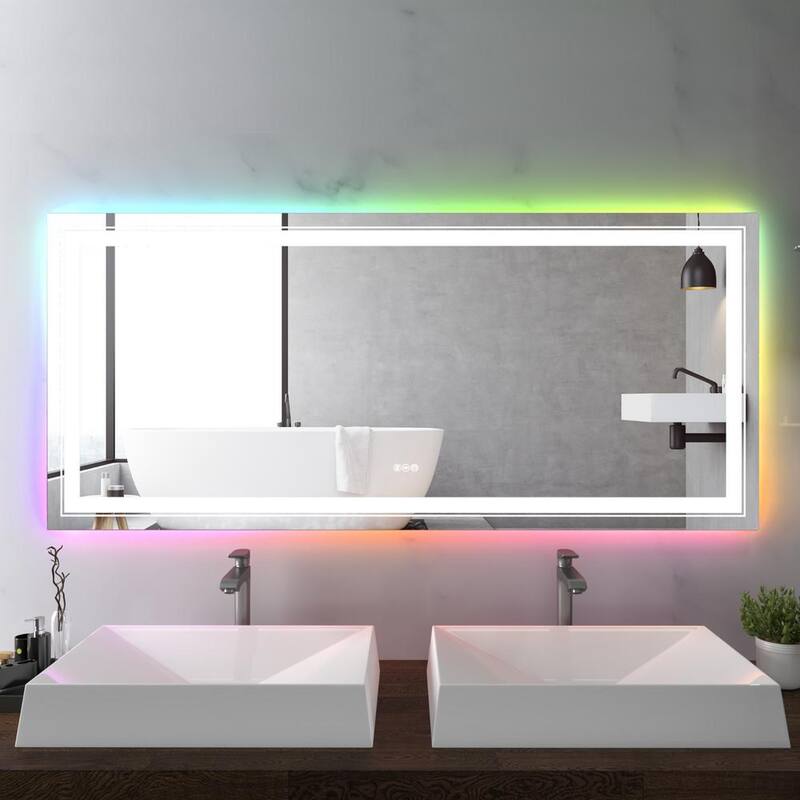 72 in. W x 32 in. H Rectangular Frameless Dimmable LED Light Anti-Fog Wall Bathroom Vanity Mirror Super Bright