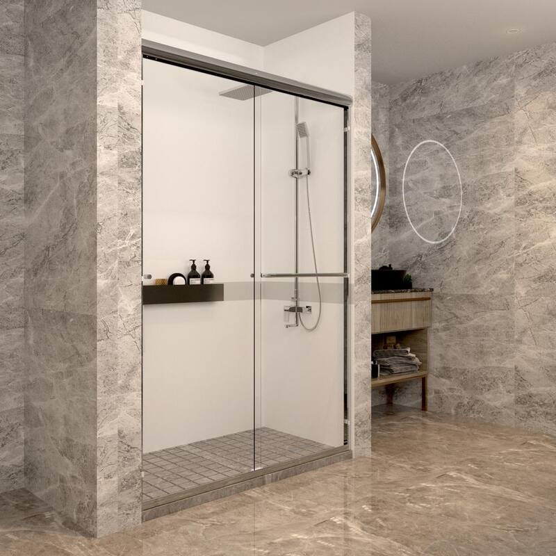 48 in. W x 72 in. H Double Sliding Framed Shower Door in Polished Chrome with Transparent Glass