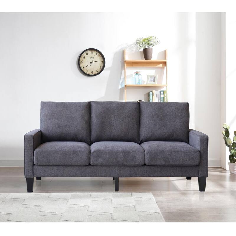 75 in. W Square Arm Polyester Modern Straight Sofa in Dark Gray