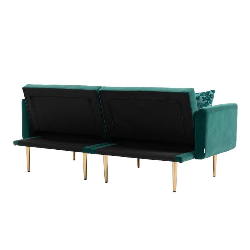 73.23 in W Green Velvet Twin Size Sofa Bed