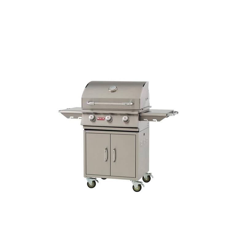 24 in. 3-Burner Steer Propane Complete Grill Cart in Stainless Steel