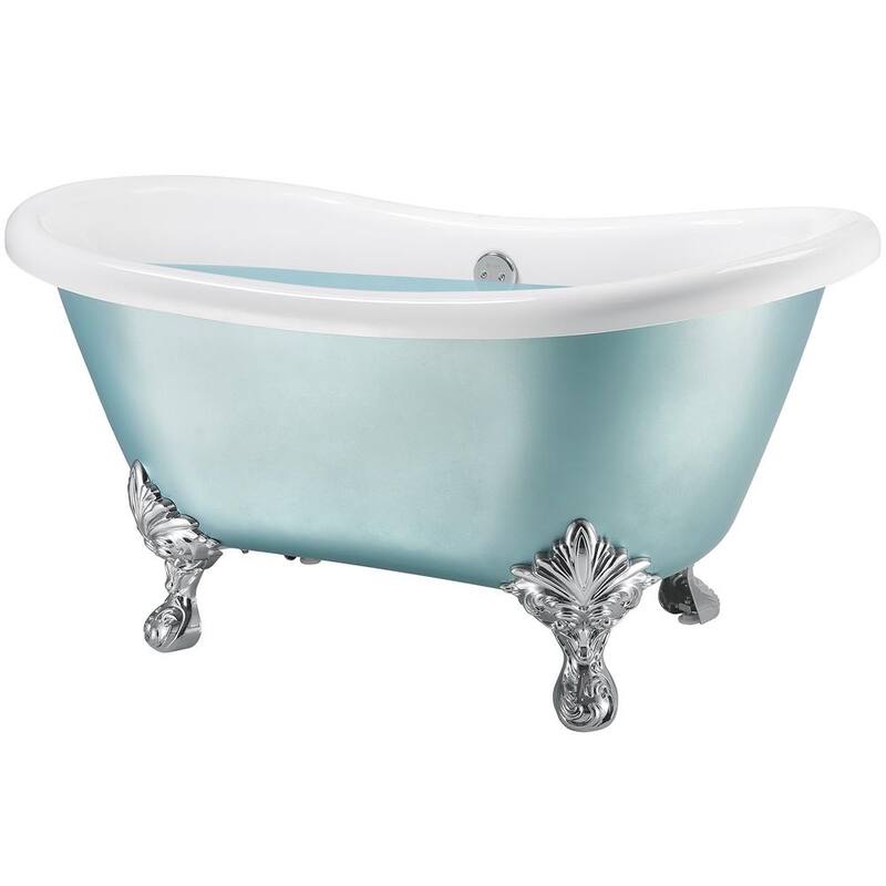 69 in. Acrylic Matt Lichen Green Double Slipper Clawfoot Non-Whirlpool Bathtub in Matte Lichen Green