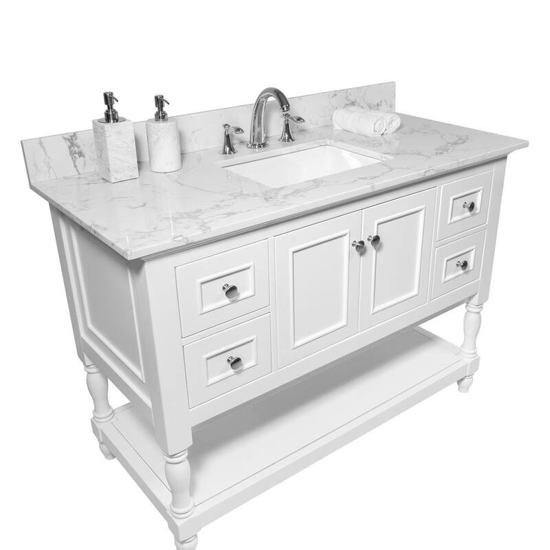 43 in. W x 22 in. D Engineered Stone Composite Vanity Top in White with White Rectangular Single Sink - 3 Hole