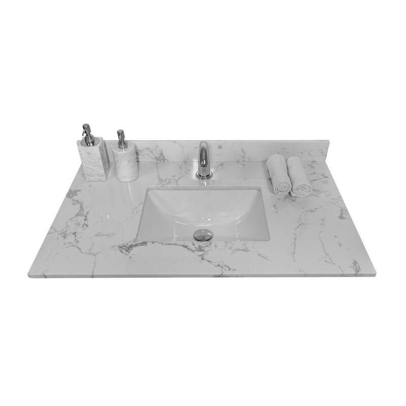 37 in. W x 22 in. D x 4 in. H Engineered Stone Composite Vanity Top in Gray with White Rectangle Single Sink