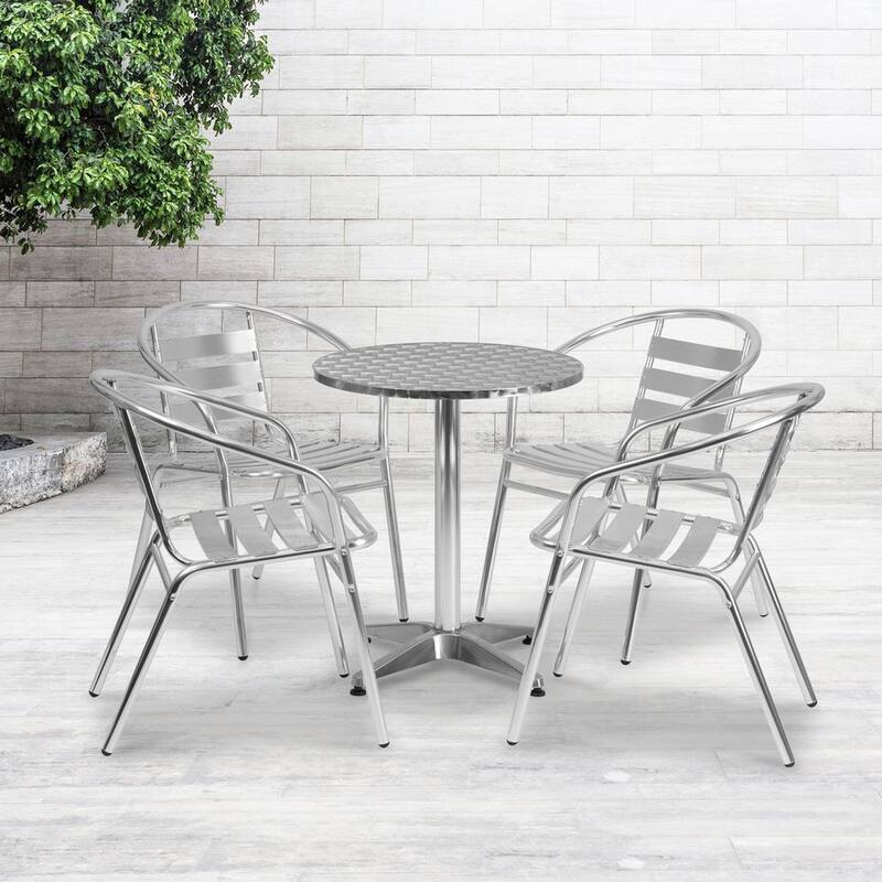 5-Piece Metal Round Outdoor Bistro Set in Aluminum