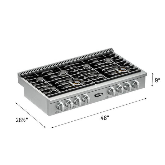 48 in. Gas Range Top in Stainless-Steel with 8 Sealed Italian Burners and Stovetop Knobs