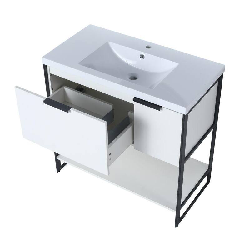 35.2 in. W x 17.9 in. D x 34.3 in. H Bath Vanity in White with White Granite Top