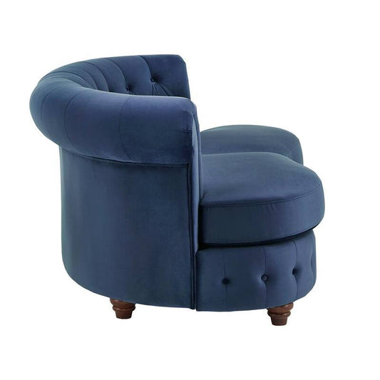 69 in. Blue Velvet Tufted Scroll Arm Chesterfield Curved 2-Seat Loveseat