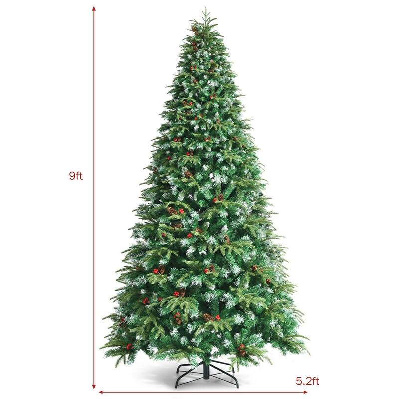 9 ft. Green Pre-Lit Snowy Hinged Artificial Christmas Tree with Multi-Color Lights