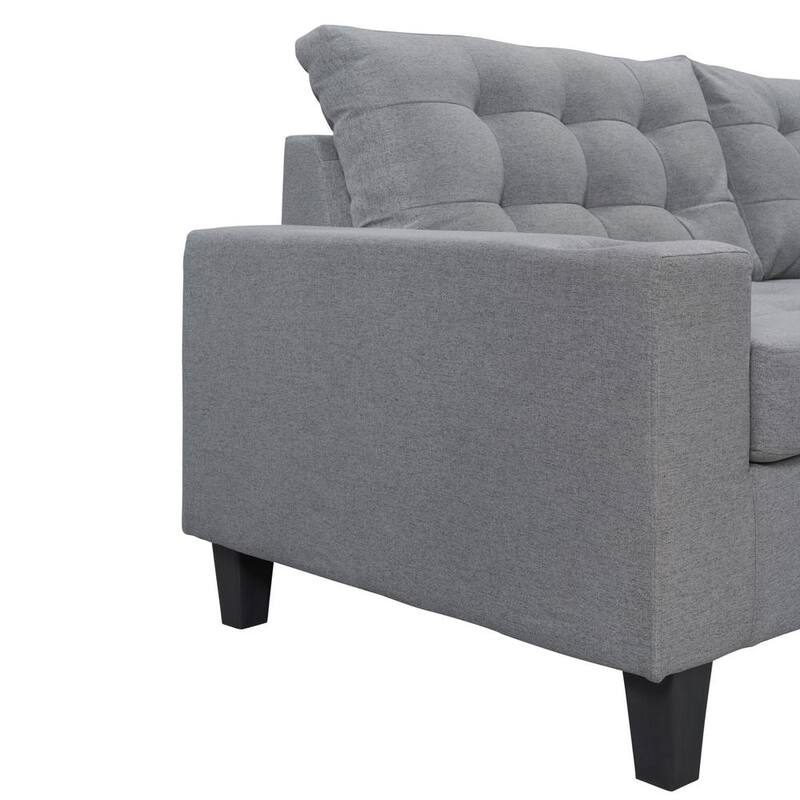 2-Piece Polyester Top Gray Bar Table Set Sofa and Loveseat Set with Tufted Thick Cushions and 2-Tossing Cushions