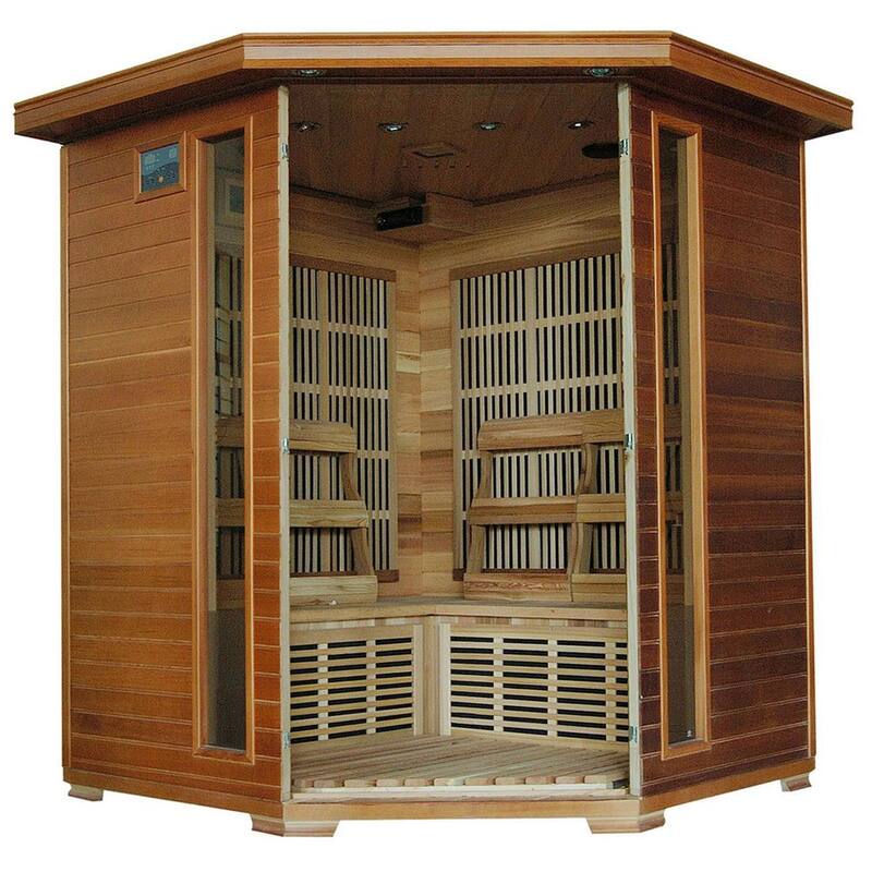 4-Person Cedar Corner Infrared Sauna with 10 Carbon Heaters