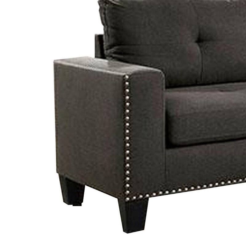 31 in. W Fabric Square Arm Fabric Upholstered Straight Sofa with Track Arms and Nailhead Trim in Dark Gray