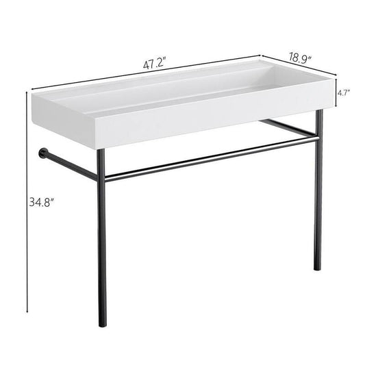 47.2 in. White Solid Surface Console Sink Basin and Legs Combo with Black Stainless Steel Legs