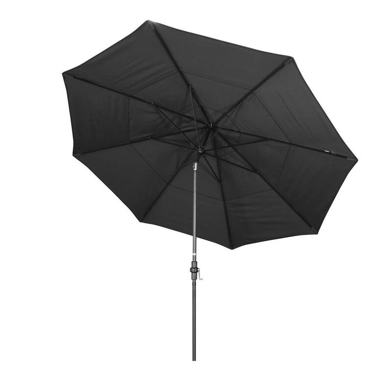 11 ft. Hammertone Grey Aluminum Market Patio Umbrella with Crank Lift in Black Sunbrella