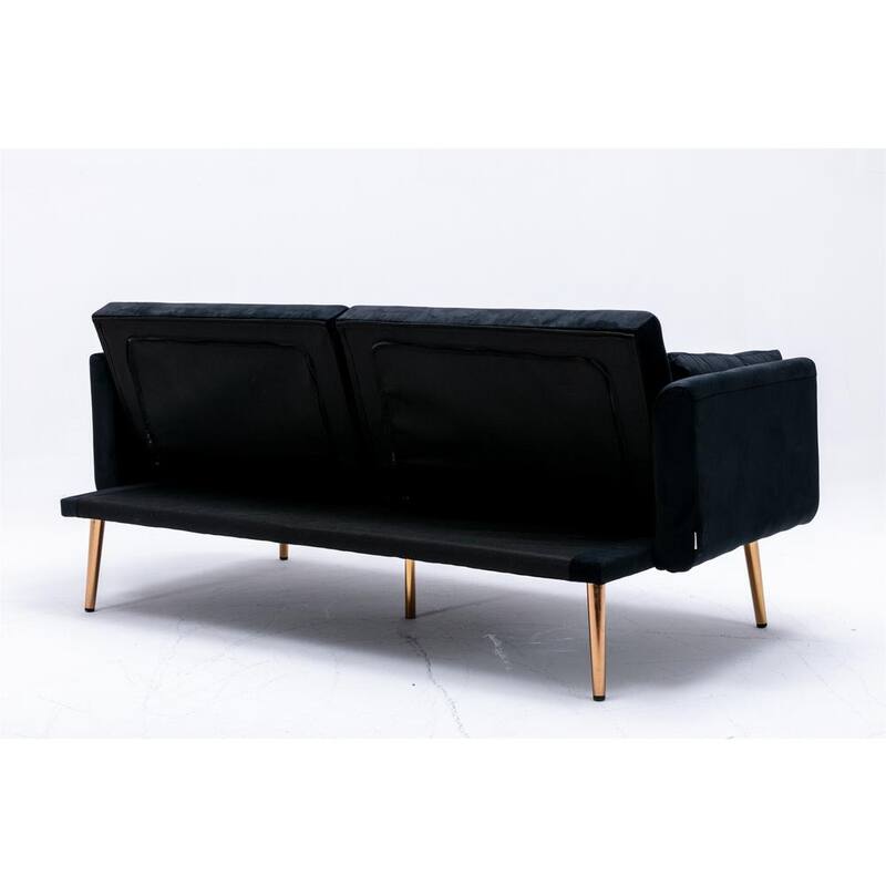 68.5 in. Wide Black Velvet Twin Size Sofa Bed Loveseat with Metal Feet