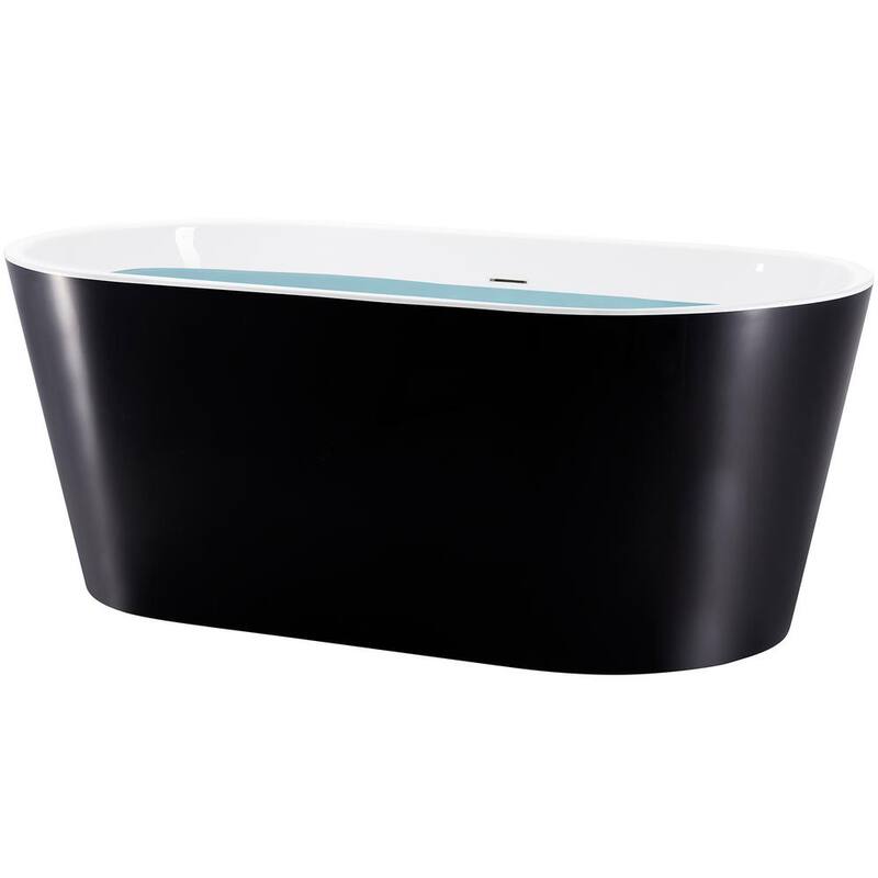 59 in. Fiberglass Double Ended Flatbottom Non-Whirlpool Bathtub in Glossy Black