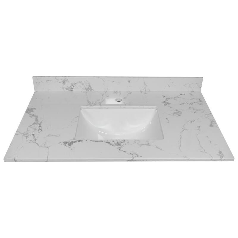 31 in. W x 22 in. D Engineered Stone composite Vanity Top in White with White Rectangular Single Sink and Backsplash