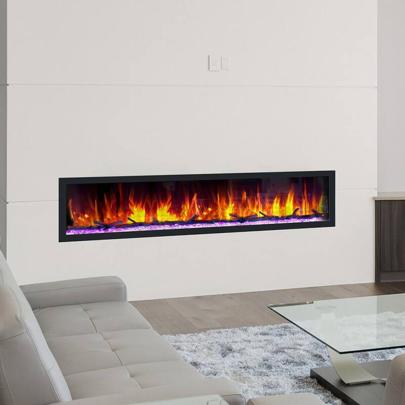 74 in. Cascade Flush-Mount LED Electric Fireplace in Black