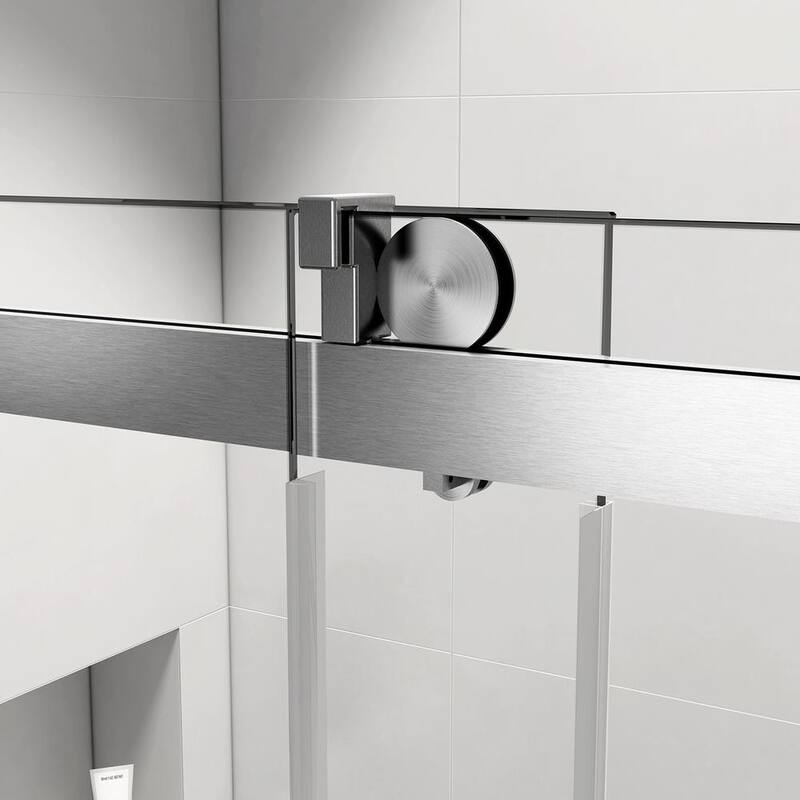 72 in. W x 76 in. H Single Sliding Frameless Shower Door in Brushed Nickel with Buffer