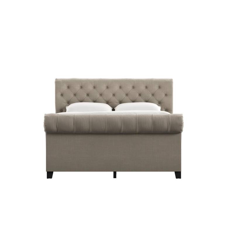 66.54 in. W Beige Linen Rolled Top Tufted Chesterfield Queen Headboard