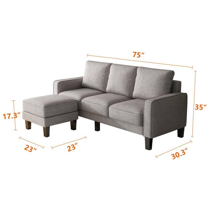 75 in. W Square Arm 2-piece L Shape Polyester Modern Sectional Sofa in Gray