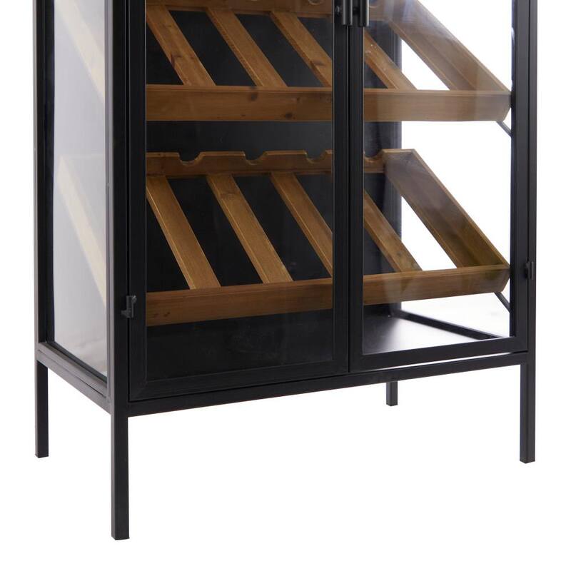 15-Bottle Black Wood Modern Standing Wine Rack