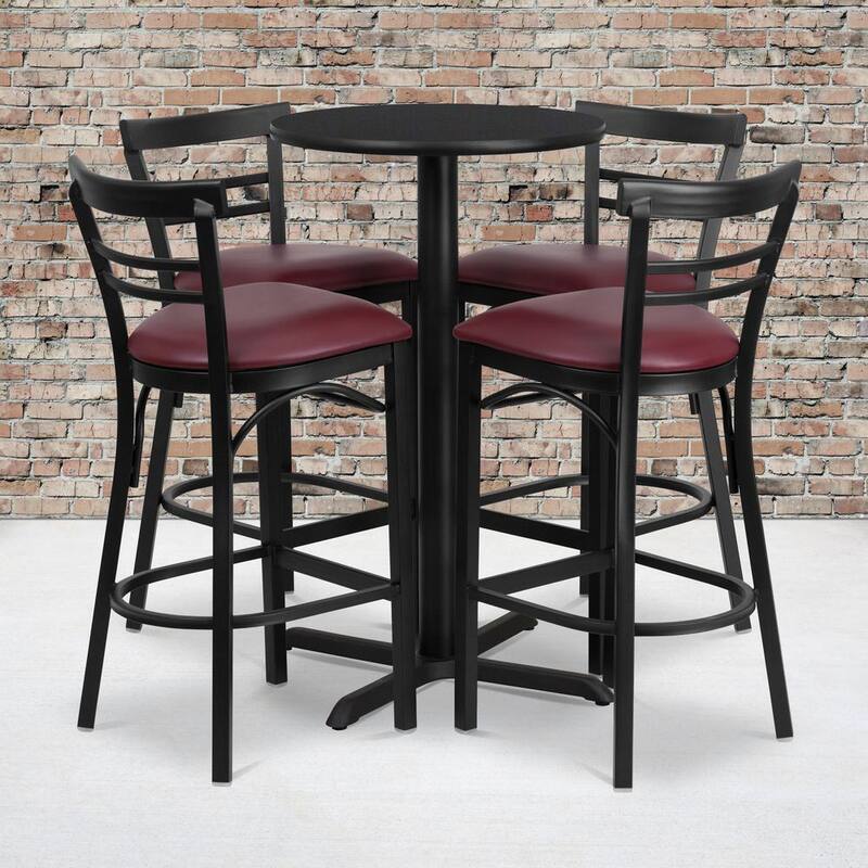 5-Piece Black Top/Burgundy Vinyl Seat Table and Chair Set