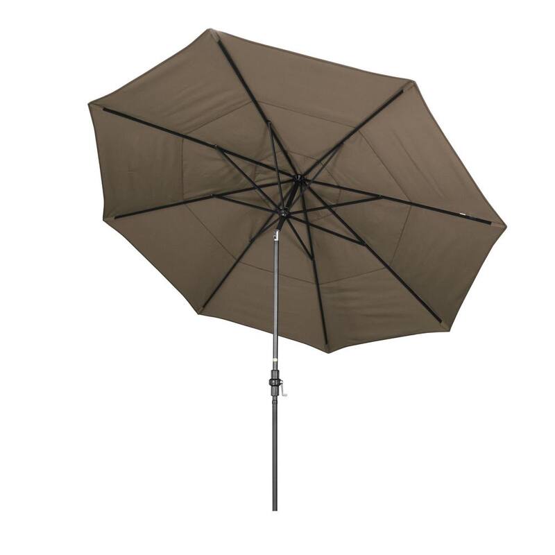 11 ft. Hammertone Grey Aluminum Market Patio Umbrella with Crank Lift in Cocoa Sunbrella