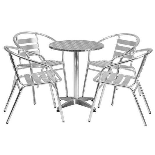 5-Piece Metal Round Outdoor Bistro Set in Aluminum