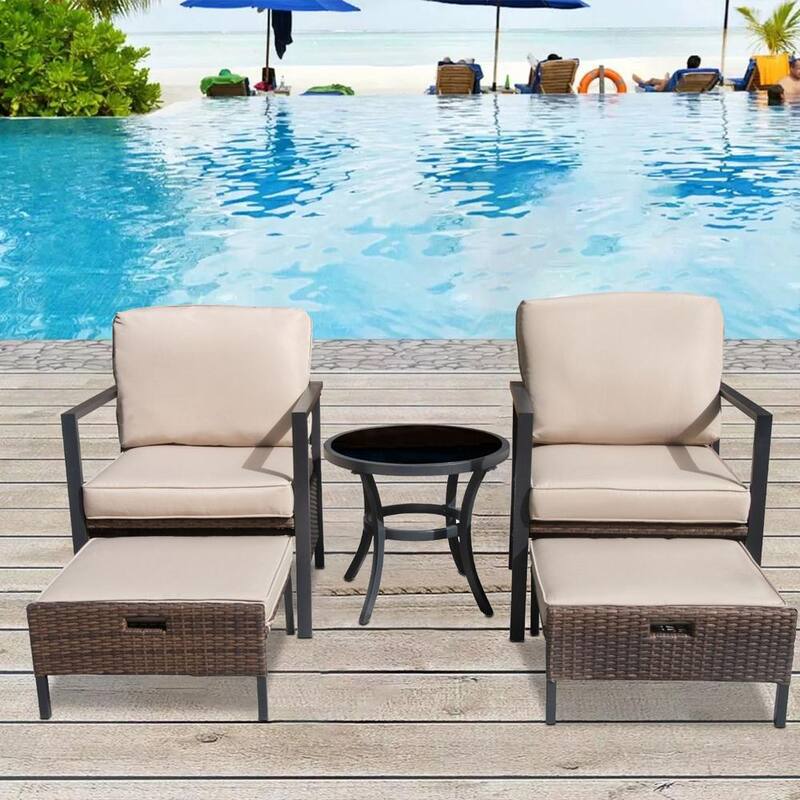 5-Piece Wicker Luxury Patio Conversation Set with Lofty Sponge Padded Cushions