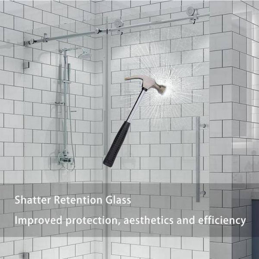 48 in. W x 76 in. H Single Sliding Frameless Shower Door in Matte Black Finish with Clear Glass