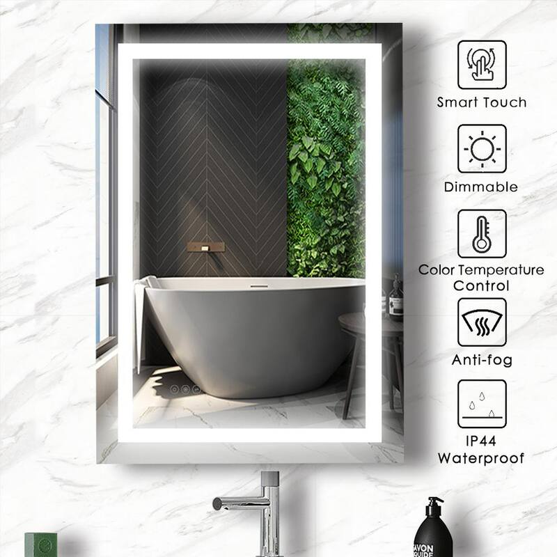 24 in. W x 36 in. H Rectangular Waterproof Backlit Frameless Anti-Fog LED Bathroom Vanity Mirror in White