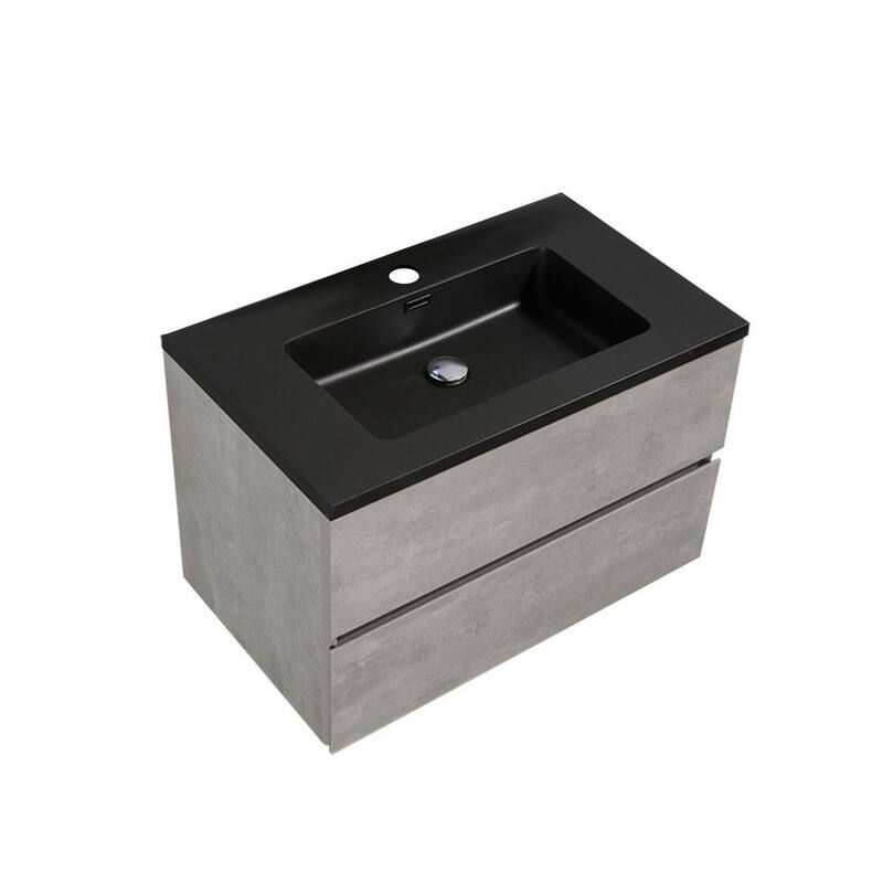 23.6 in. W x 18.9 in. D x 19.7 in. H Bath Vanity in Gray with Black Quartz Top