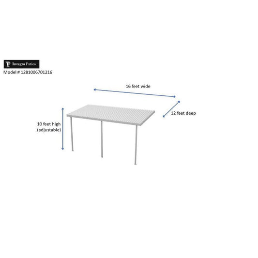 16 ft. W x 12 ft. D White Aluminum Attached Carport with 3 Posts 10 lbs. Roof Load