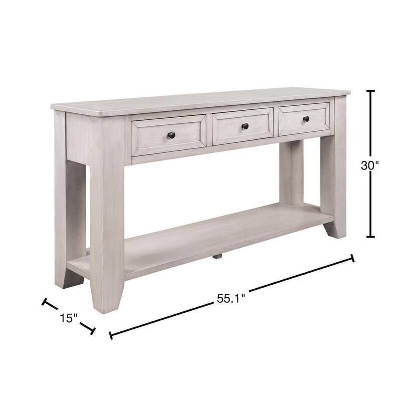 55.1 in. Retro White Modern Rectangle Wood Console Table Sofa Table for Living Room with 3-Drawers and 1 Shelf