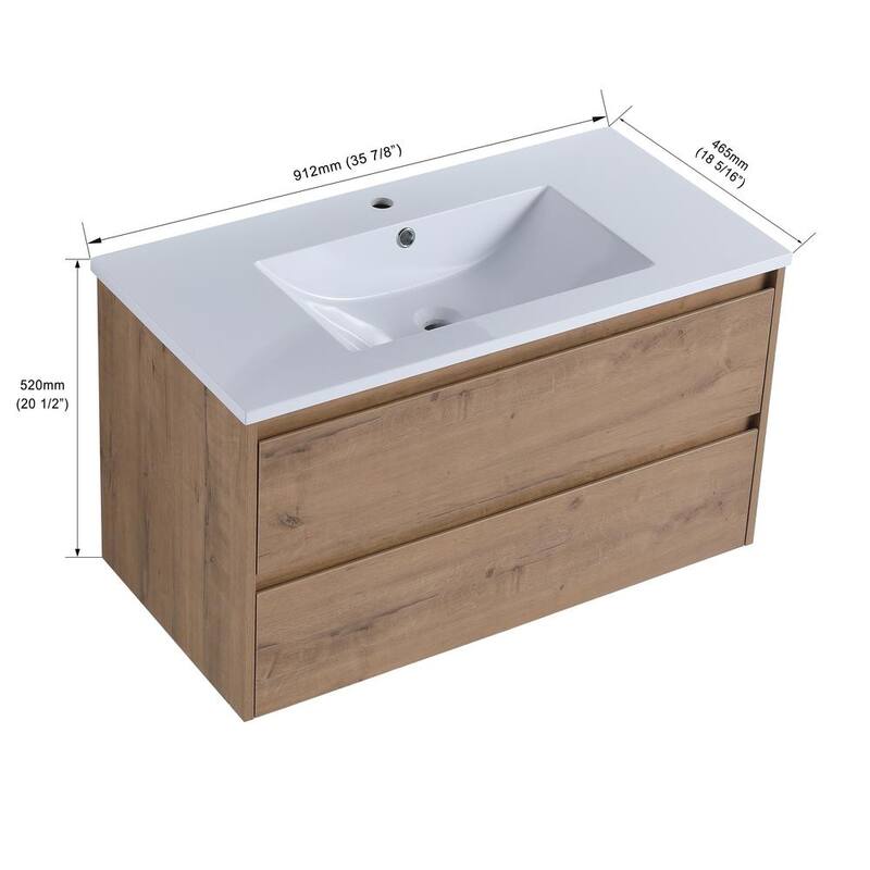 35.91 in. W x 18.31 in. D x 20.47 in. H Bath Vanity in Imitative Oak with White Resin Top