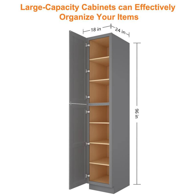 18 in. W x 24 in. D x 96 in. H in Shaker Grey Plywood Ready to Assemble Floor Wall Pantry Kitchen Cabinet