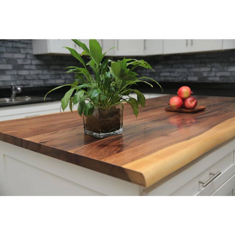 6 ft. L x 39 in. D Finished Saman Solid Wood Butcher Block Island Countertop With Live Edge