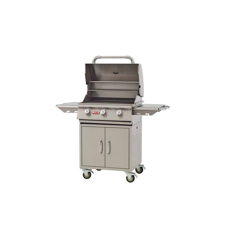 24 in. 3-Burner Steer Propane Complete Grill Cart in Stainless Steel