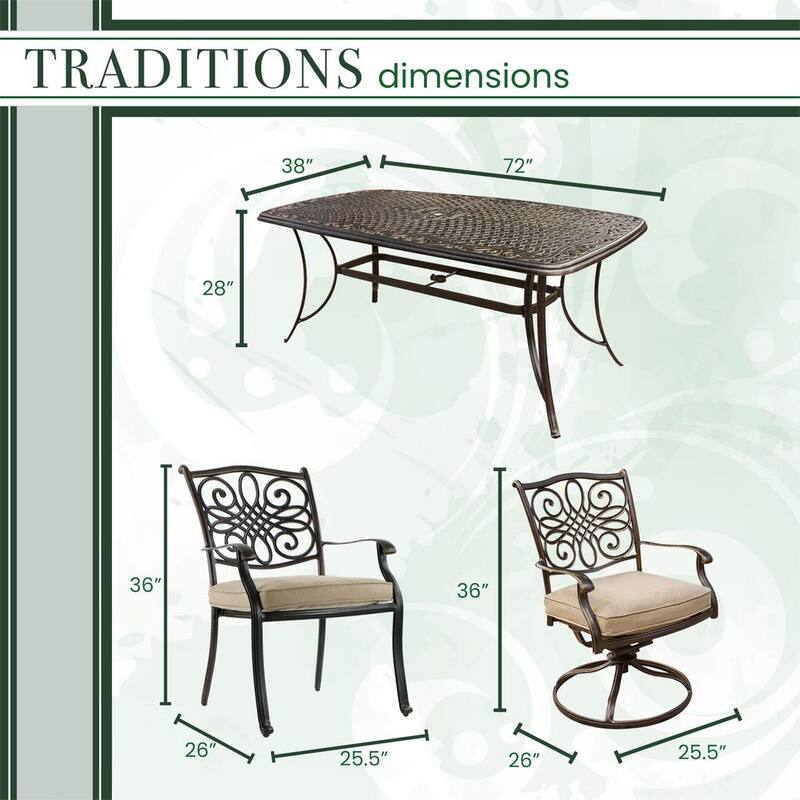 7-Piece Aluminum Rectangular Outdoor Dining Set with 2 Swivel Chairs Protective Cover and Natural Oat Cushions included