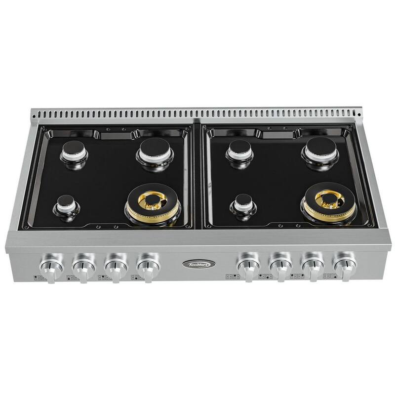 48 in. Gas Range Top in Stainless-Steel with 8 Sealed Italian Burners and Stovetop Knobs