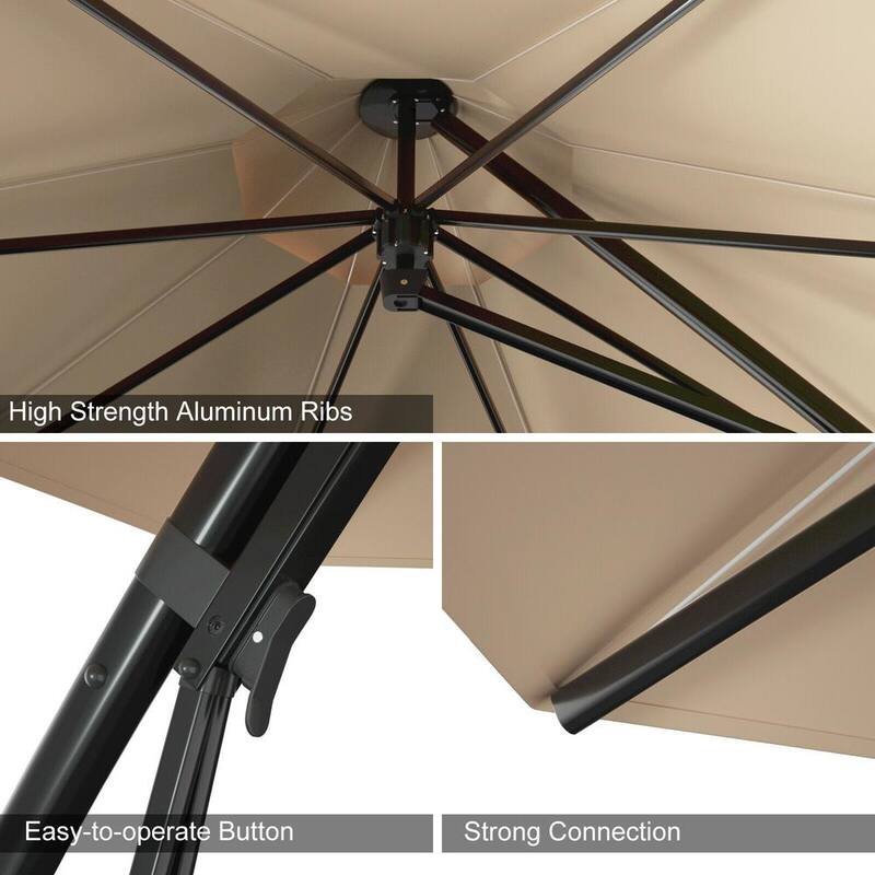 11 ft. Outdoor Cantilever Hanging Umbrella with Base and Wheels in Beige