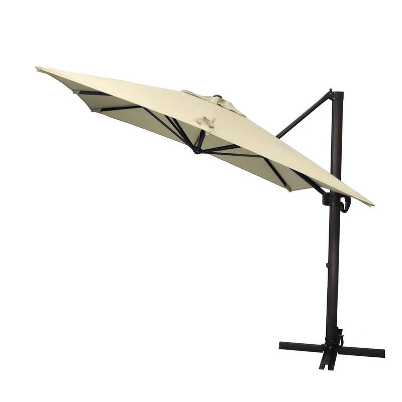 8.5 ft. Aluminum Square Cantilever Patio Umbrella with Crank Open Tilt Protective Cover in Antique Beige Sunbrella