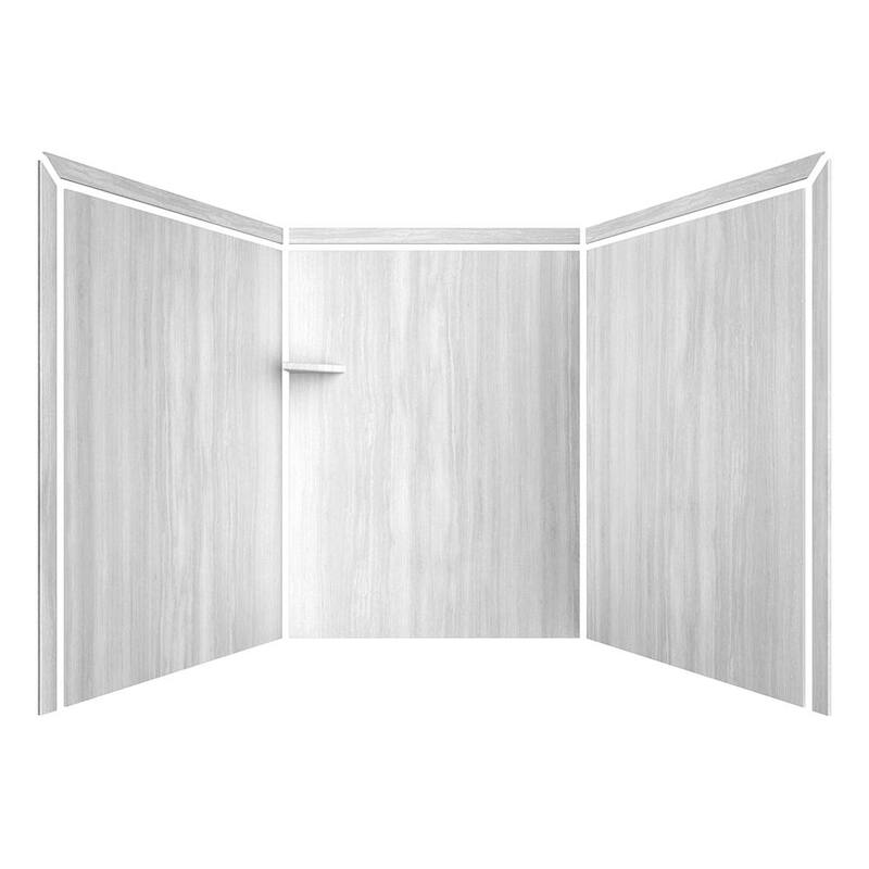 Adaptable 60 in. x 60 in. x 80 in. 9-Piece Easy Up Adhesive Alcove Shower Surround in Silver Strata